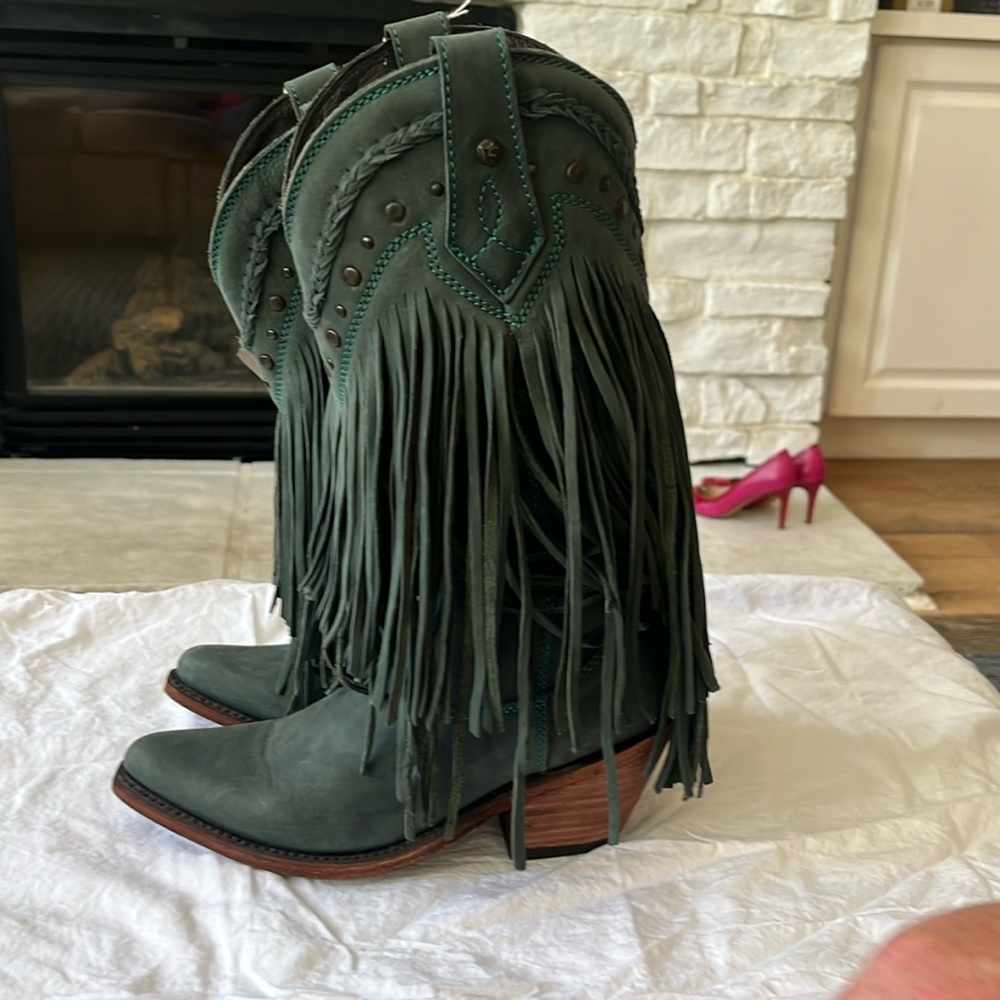 Liberty Dark Green Vegas Fringe Cowboy Boots